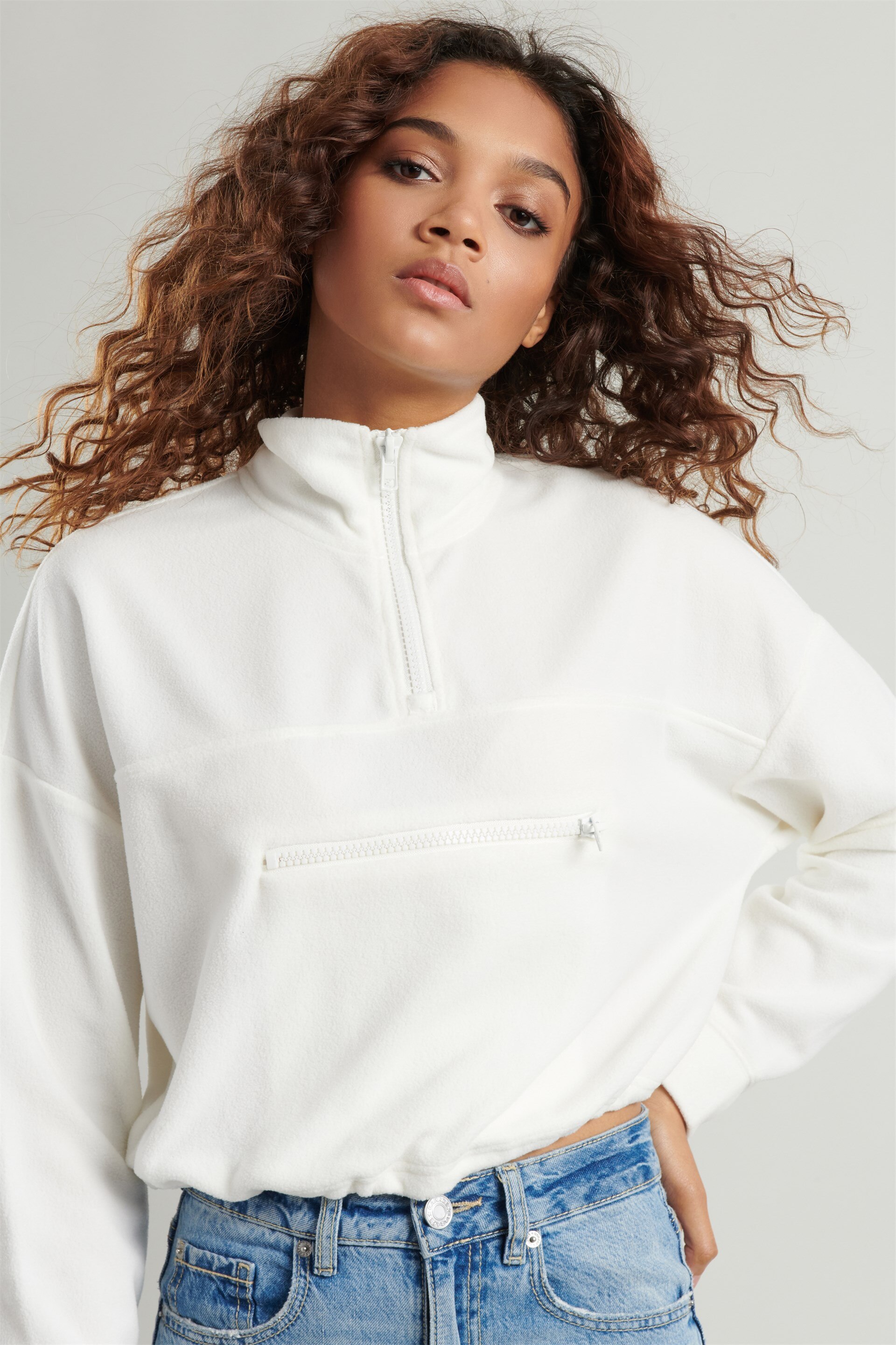 Half Zip Polar Fleece Sweatshirt White | Garage