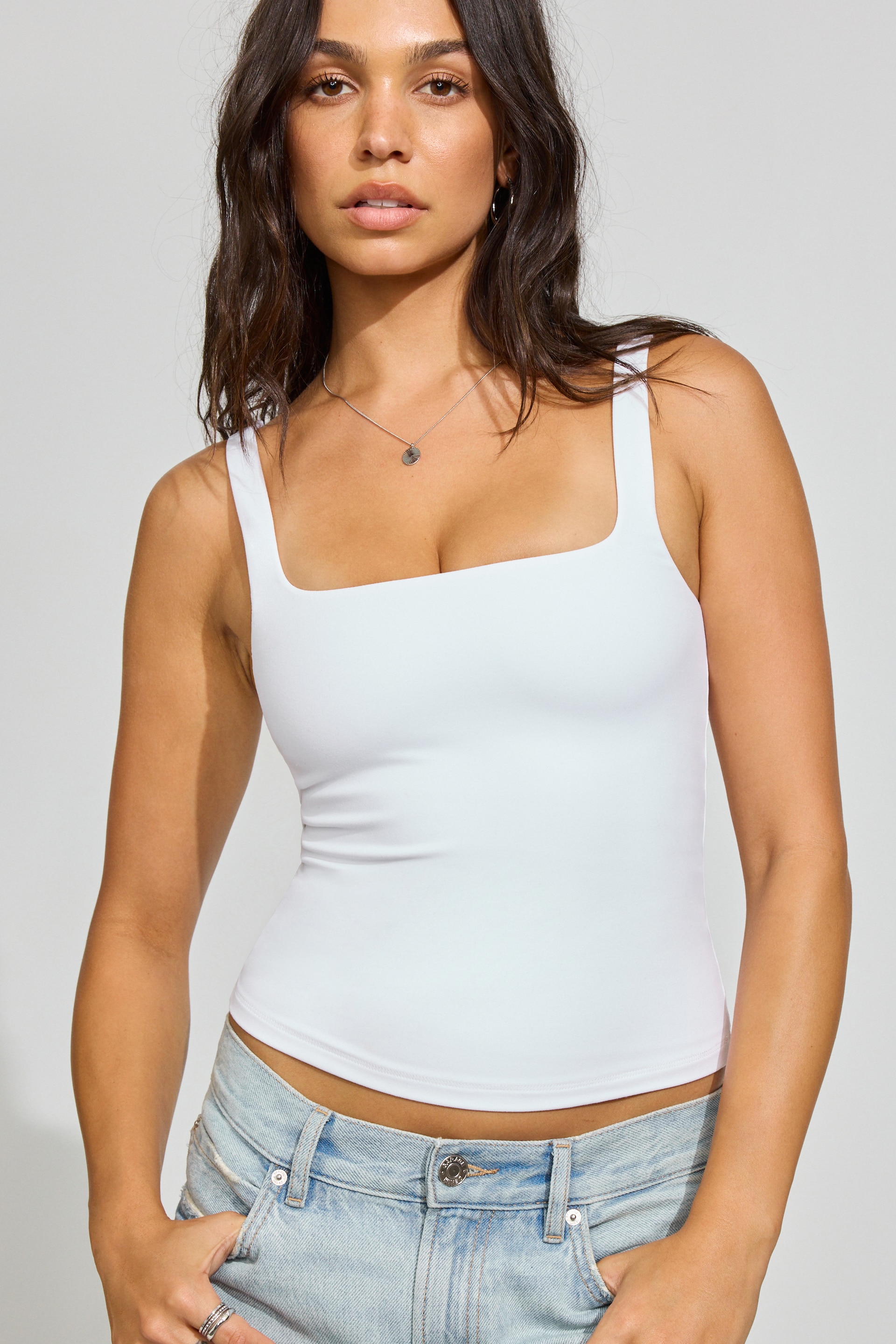 Sleek Square Neck Tank Top White | Garage